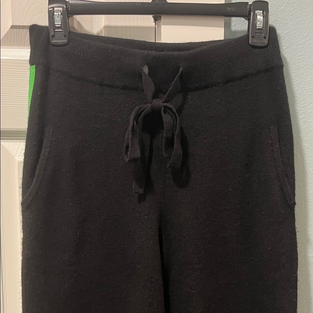 Gwynn’s Black Cashmere Joggers with Green Stripes down the sides Medium